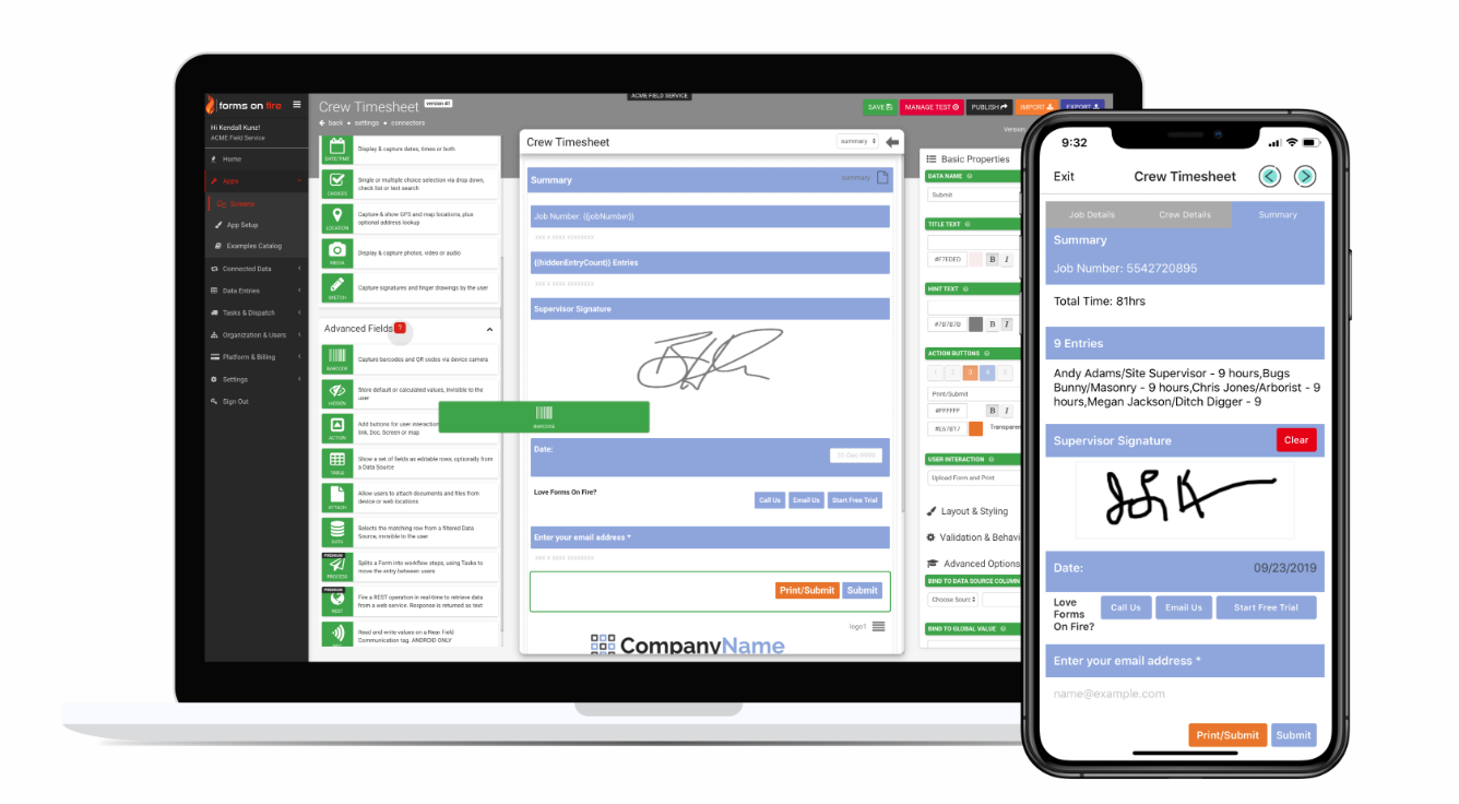 screenshot of forms on fire