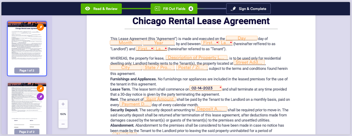 Image of Chicago Rental Lease Agreement With Jotform Sign