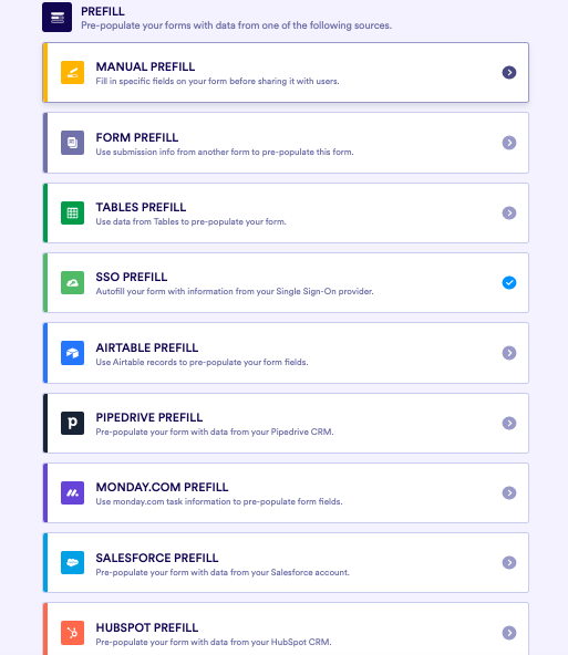 Screenshot of Prefill Options