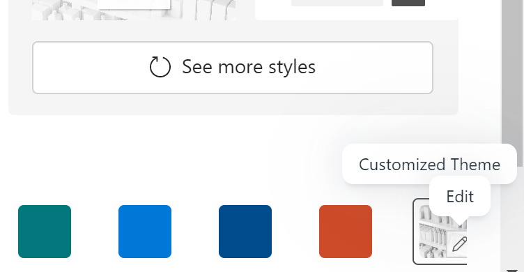 screenshot of  pointing to the themes section underneath the styles category