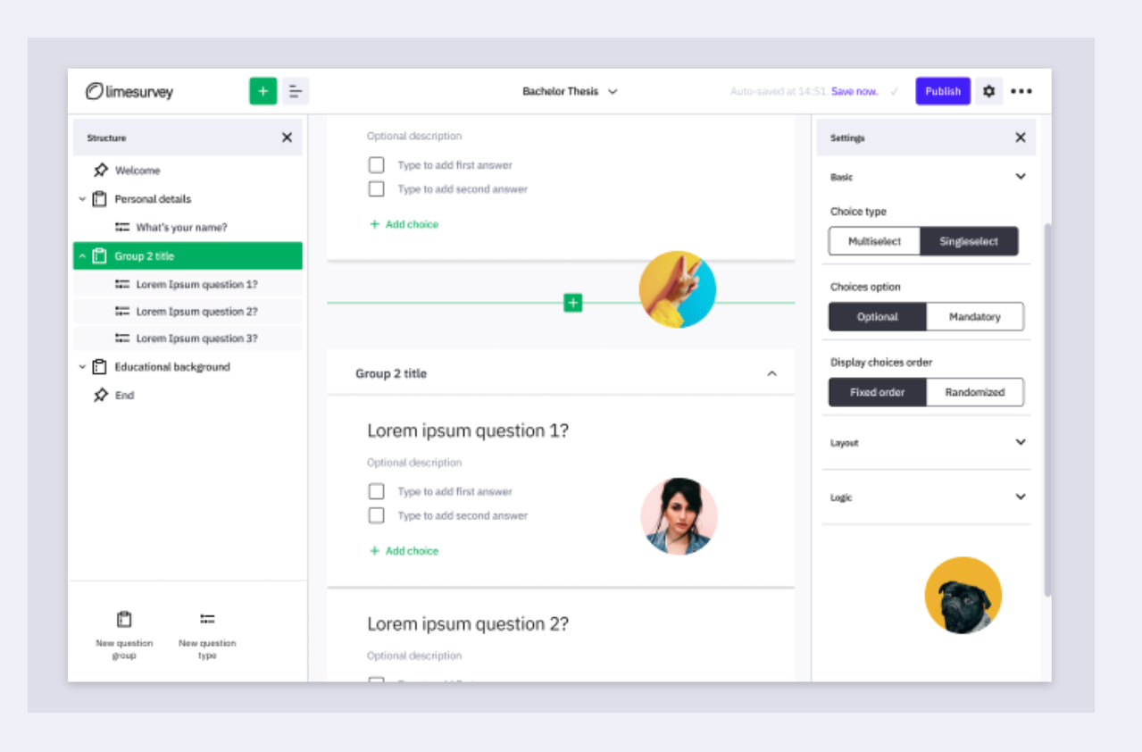 Image of LimeSurvey’s survey dashboard 