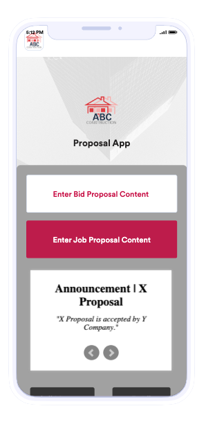 screenshot of proposal app