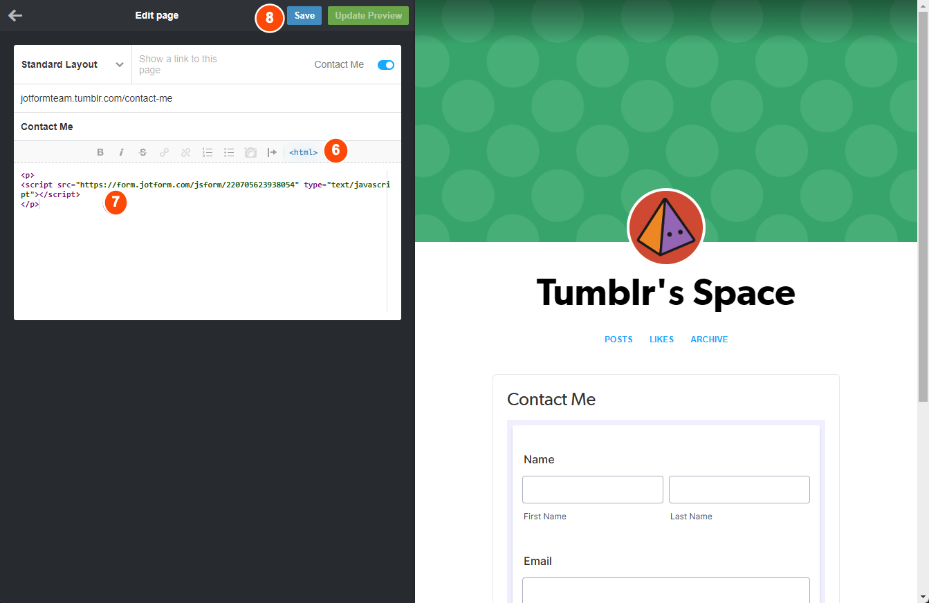 Gambar-3 Menambahkan Formulir ke Tumblr