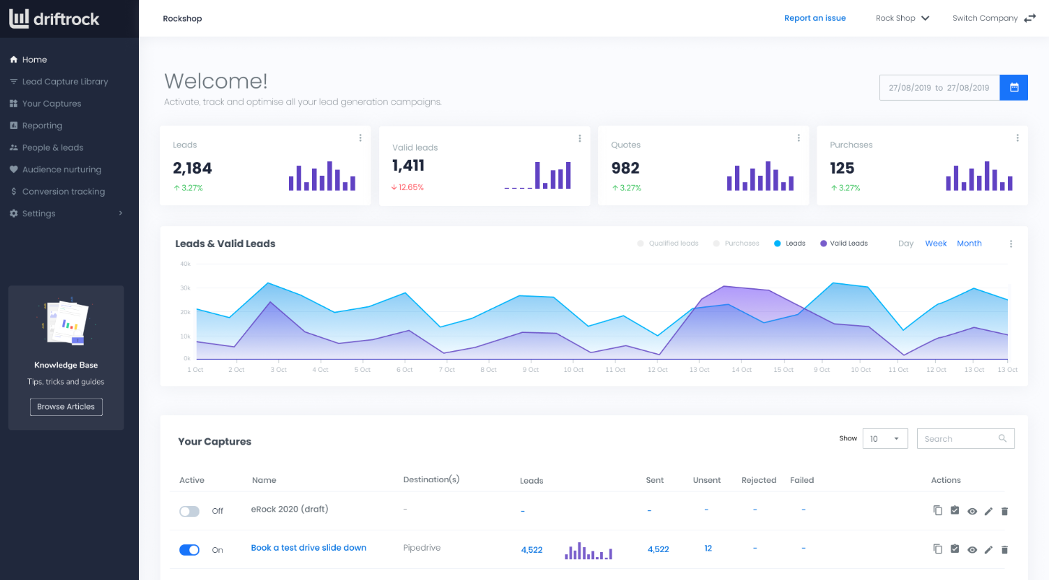user interface of driftrock