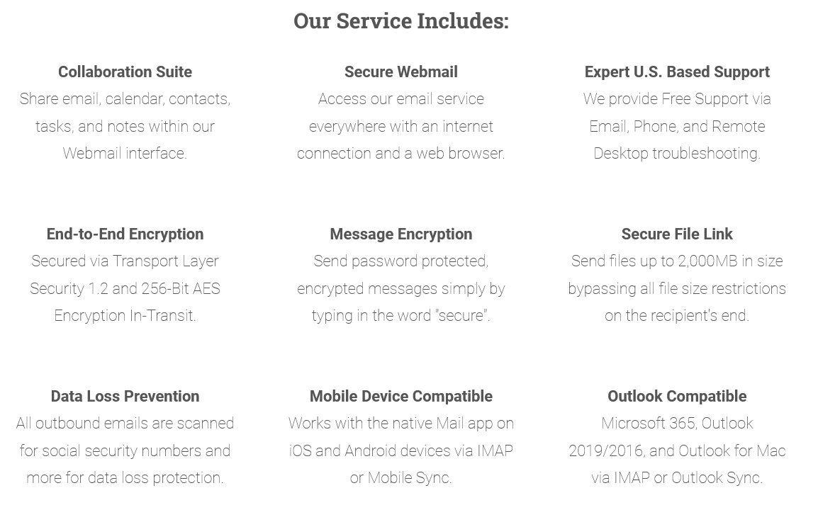 EnGuard's top features A list of EnGuard’s services, including end-to-end encryption, data loss prevention, Outlook compatibility, and more