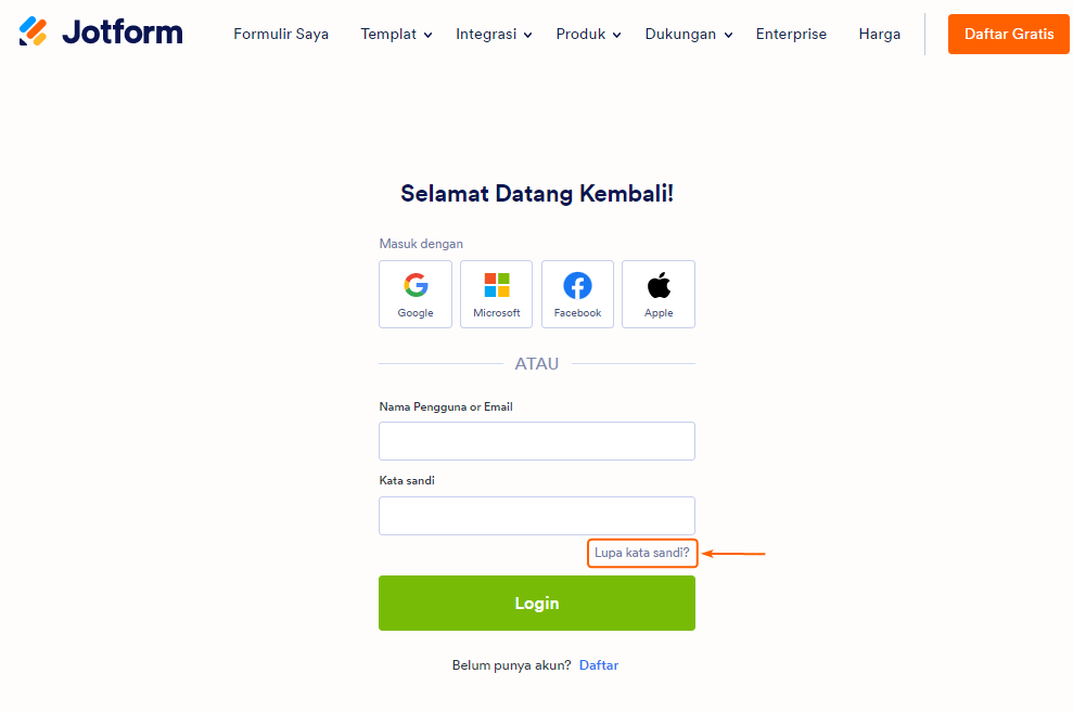Halaman Login Jotform