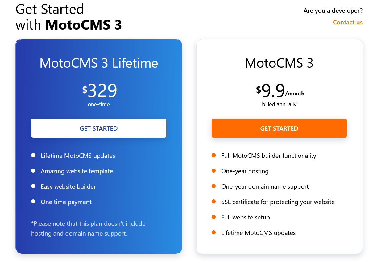 Screenshot of MotoCMS pricing page