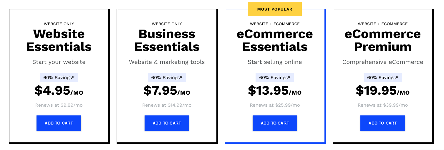 Screenshot of SiteBuilder's pricing page