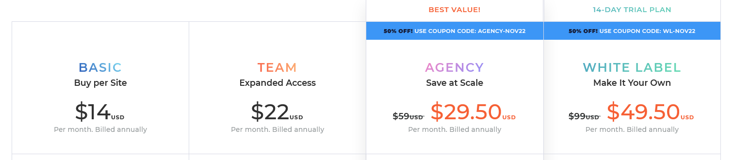Screenshot of Duda's pricing page