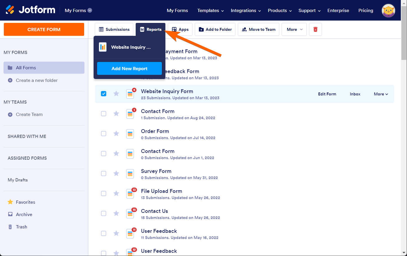 Open Report Builder from top navigation