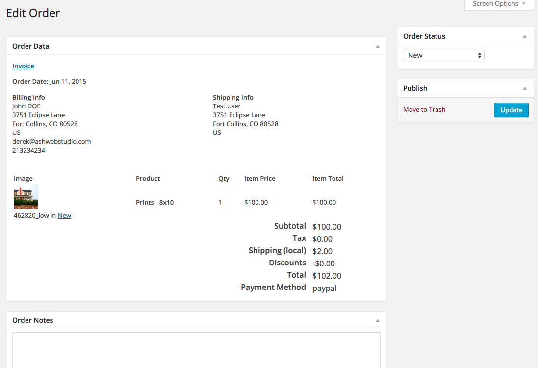 screenshot of sunshine photo cart