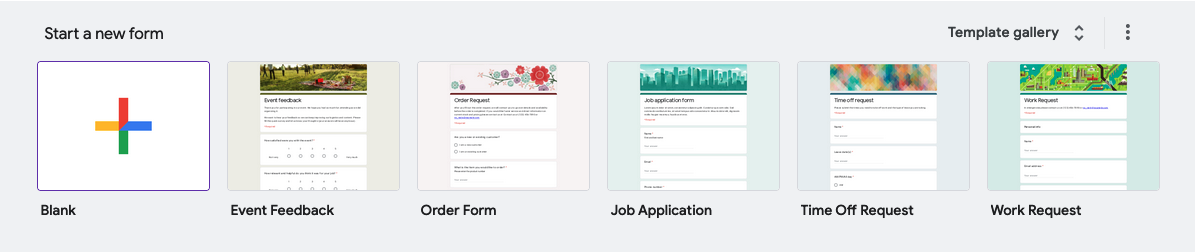 A computer screen displaying the Google Forms webpage
