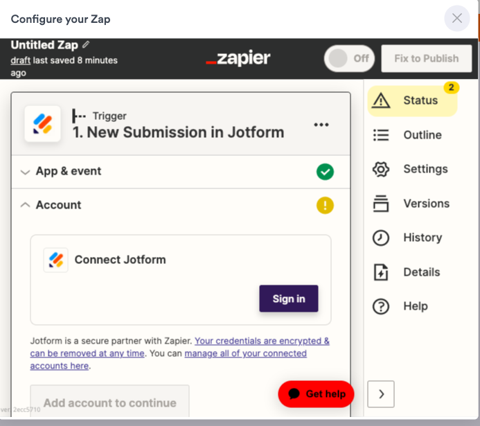 An image of a computer screen displaying a Zapier pop-up window