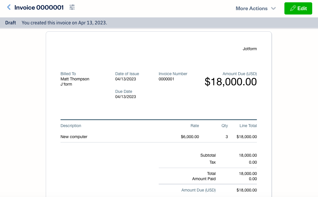An image of a computer screen displaying the Form Builder and Freshbooks integration in action