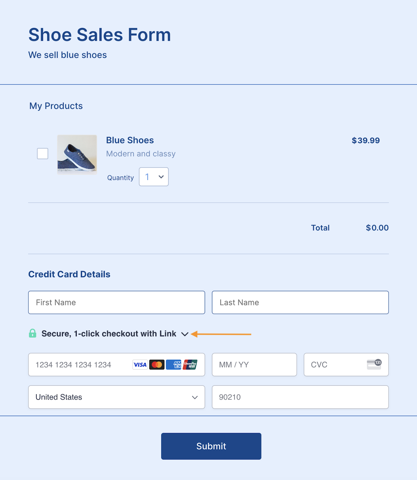 user interface of shoe sales form