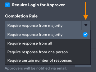 user interface of the 'Require a response from the majority' option in the approval settings menu