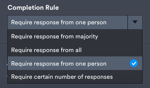 user interface of the 'Require a response from the one person' option in the approval settings menu