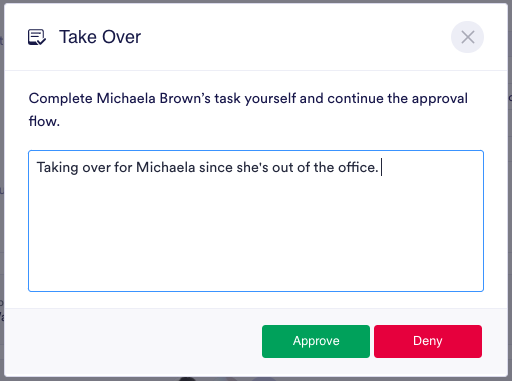 User interface of showing how to do the take over option