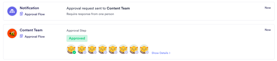 user interface of showing how group approvals are displayed in jotform teams