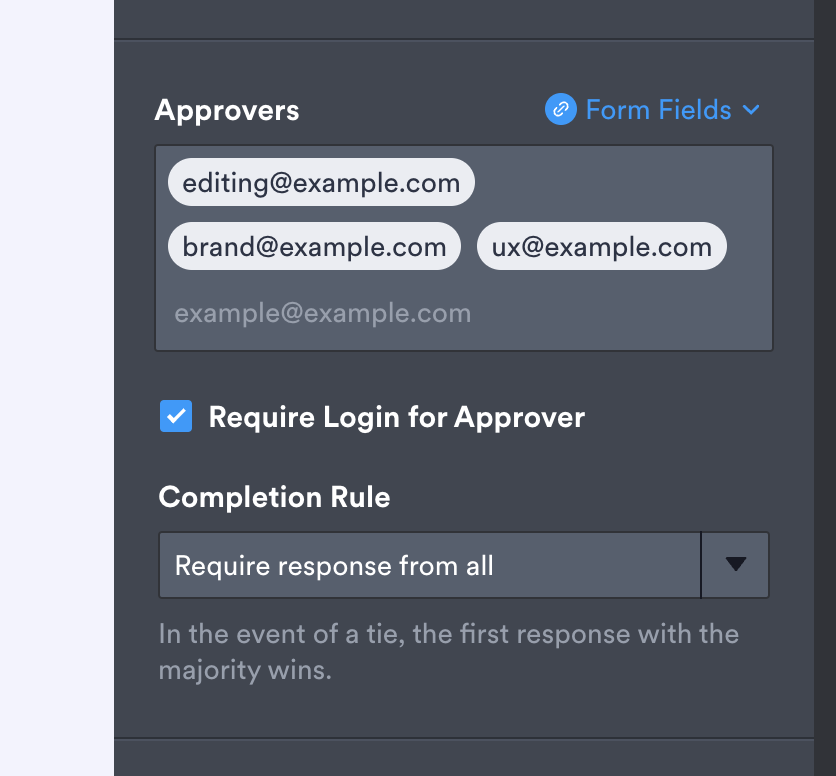 An interface highlighting the option to Require Login for Approver as a security measure