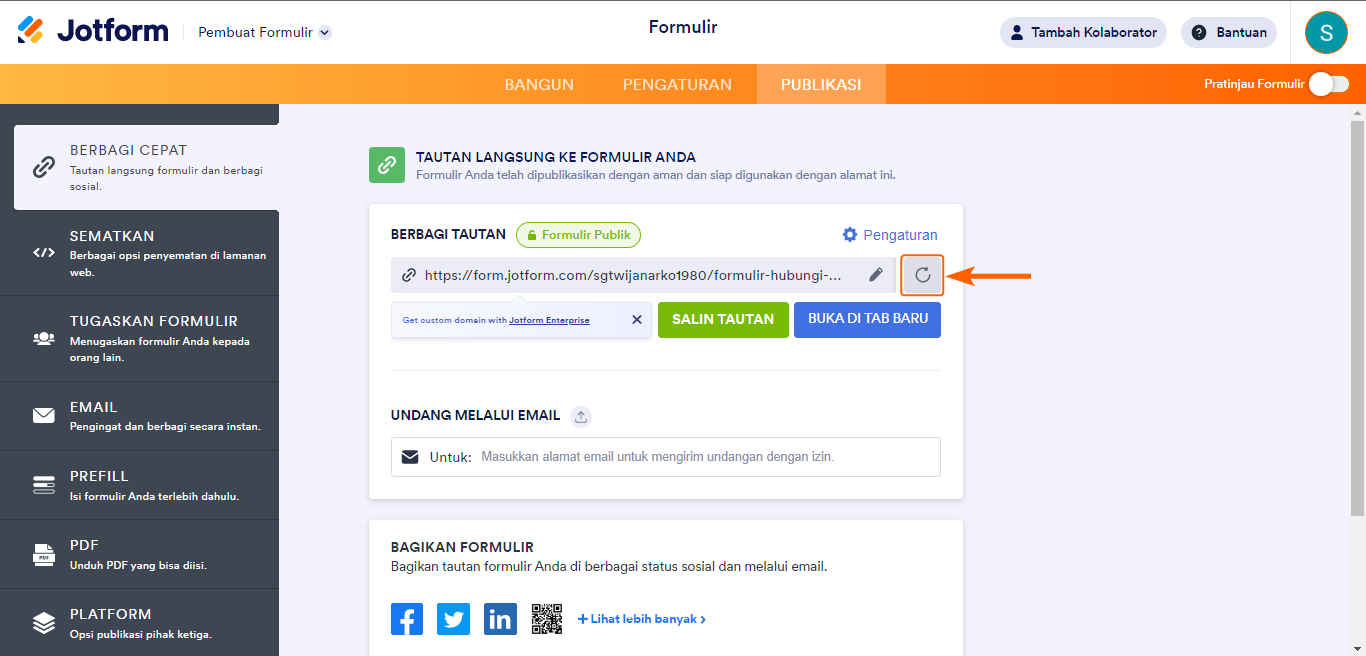 Atur ulang url kustom pembangun formulir