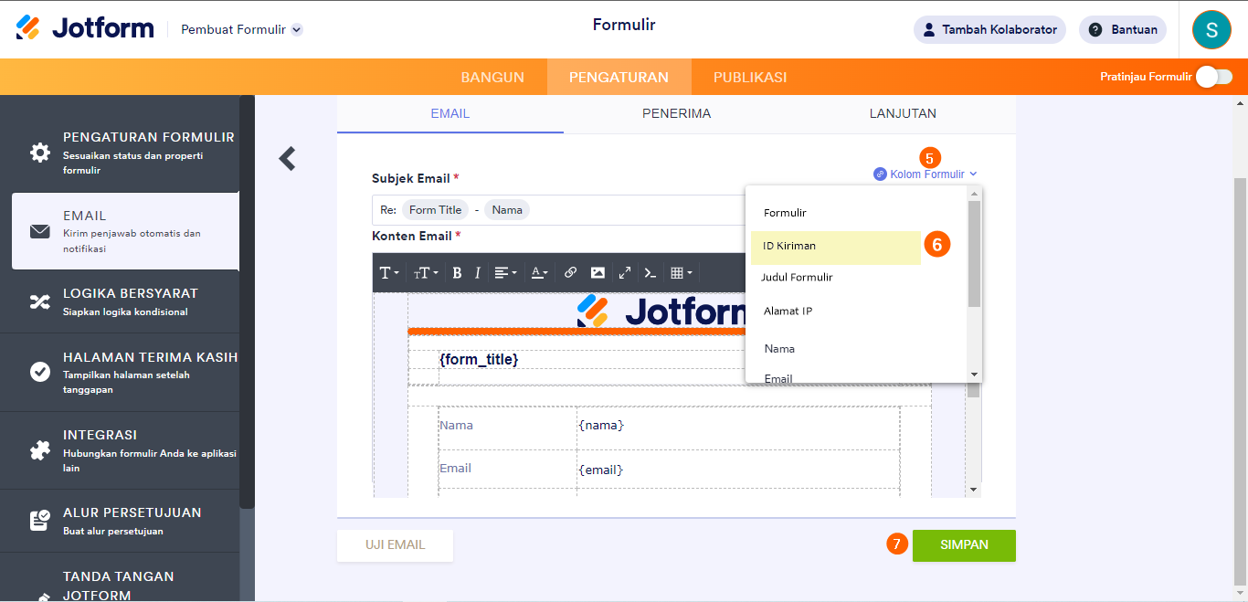 Gambar-2 Cara Mengubah Subjek Email atau Menjadikannya Dinamis