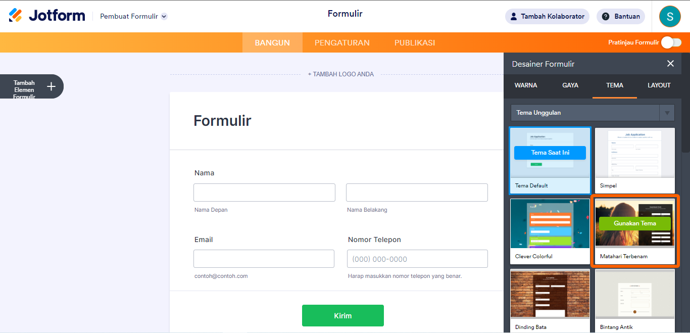 Gambar-2 Cara Menerapkan Tema ke Formulir Anda