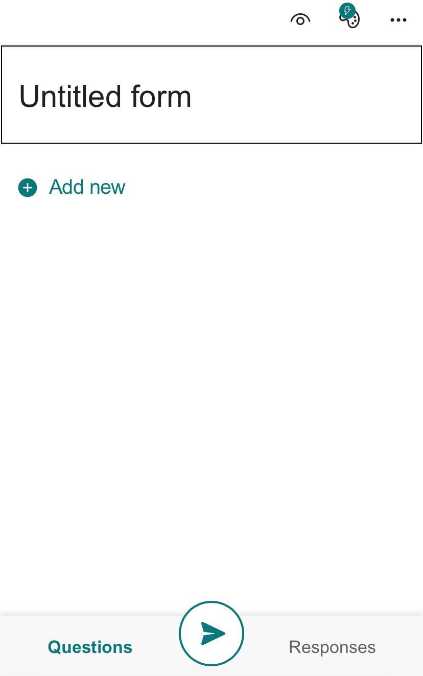 لقطة شاشة لنموذج Microsoft Form جديد فارغ على الهاتف المحمول
