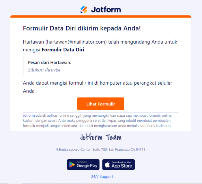 Gambar-7 Cara Mengirim Formulir pada Tabel Jotform