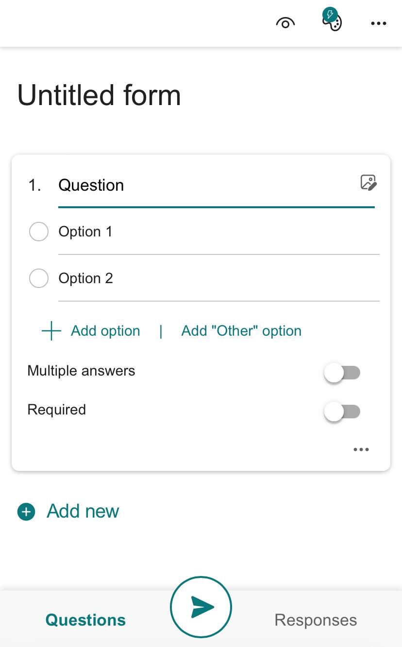 لقطة شاشة لسؤال متعدد الخيارات فارغ في Microsoft Forms على الهاتف المحمول