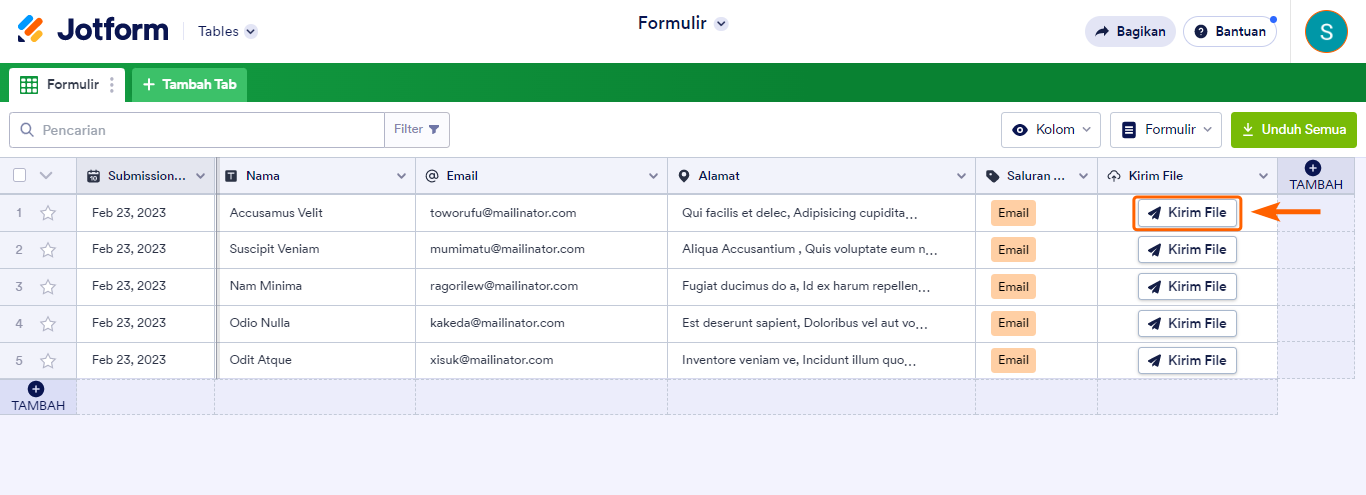 Gambar-7 Cara Mengirim Formulir di Tabel Jotform