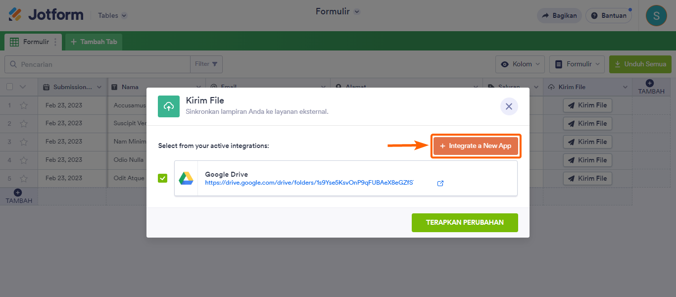 Gambar-9 Cara Mengirim Formulir di Tabel Jotform