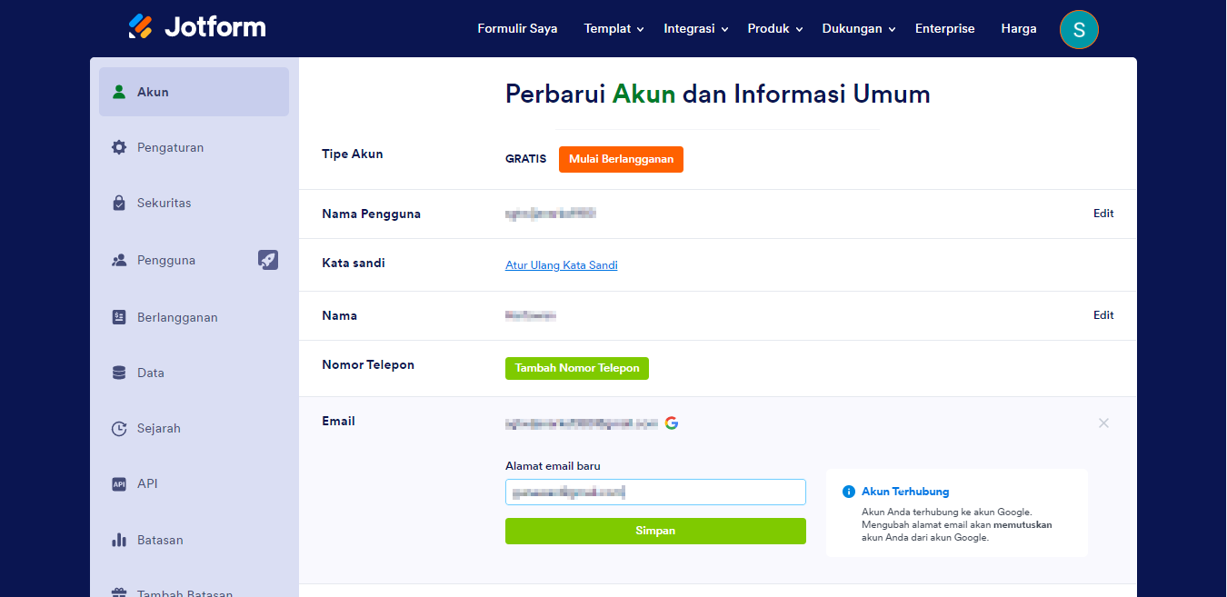 Alamat email baru