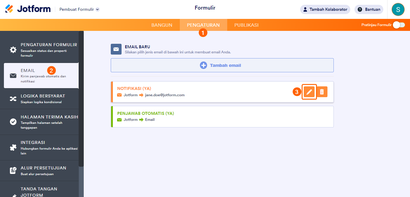 Gambar-2 Cara Menambahkan Judul Formulir pada Email Notifikasi