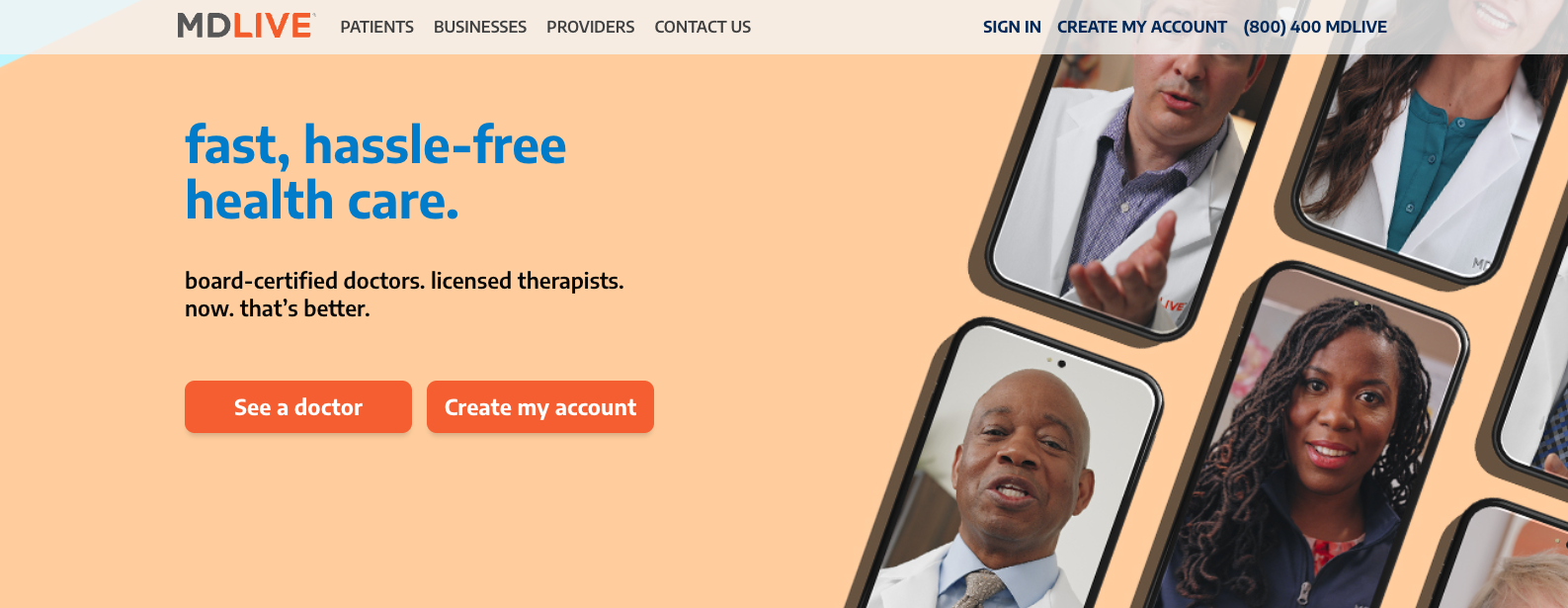 screenshot of mdlive landing page