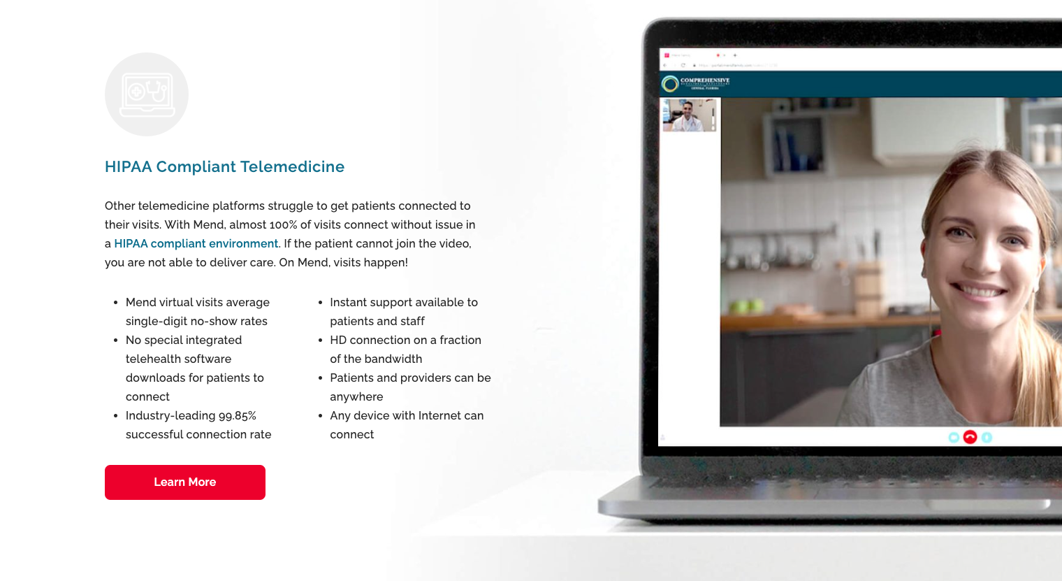 screenshot of mend landing page