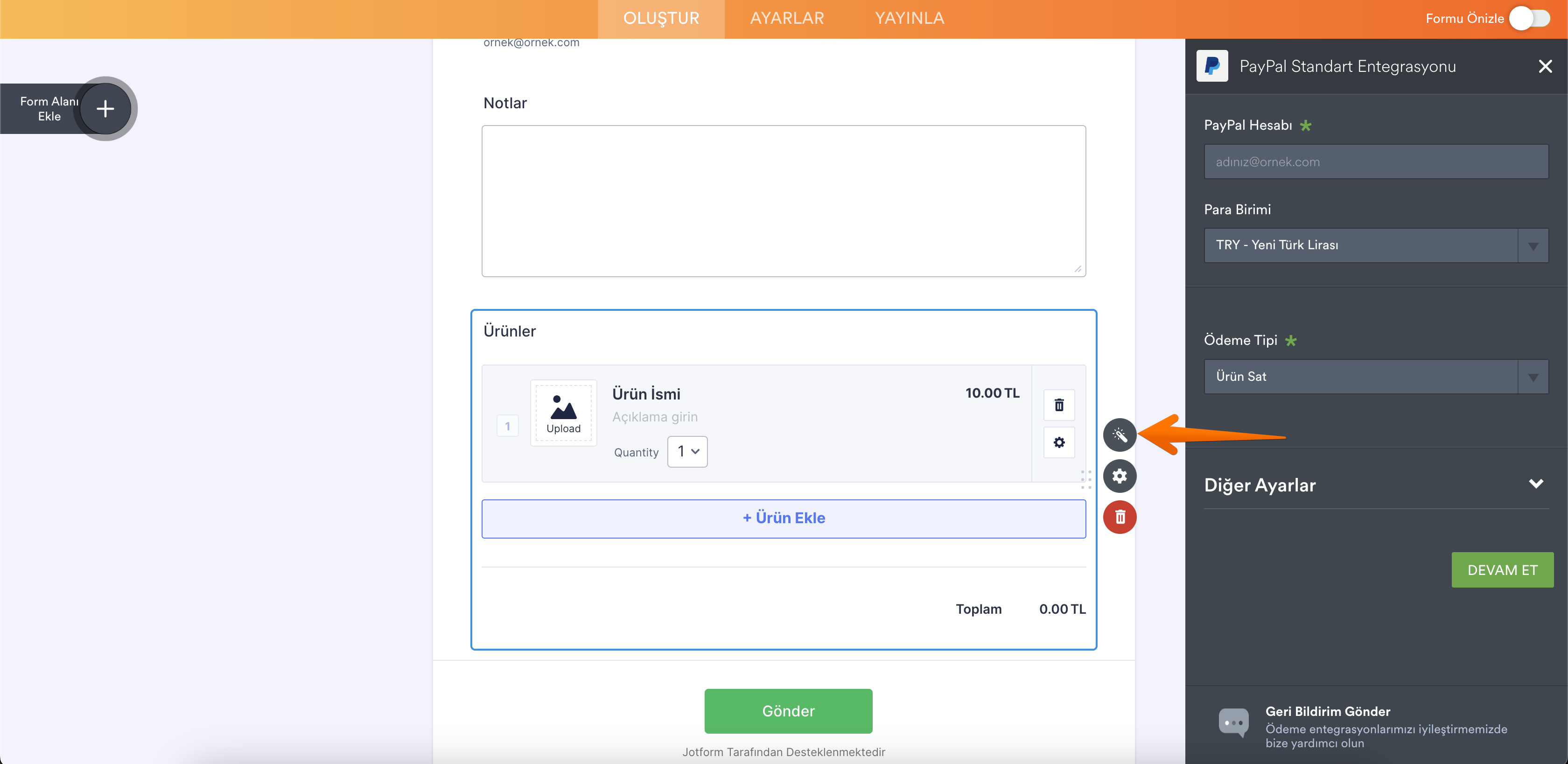 Form Oluşturucu PayPal Standart Ayarları Paneli