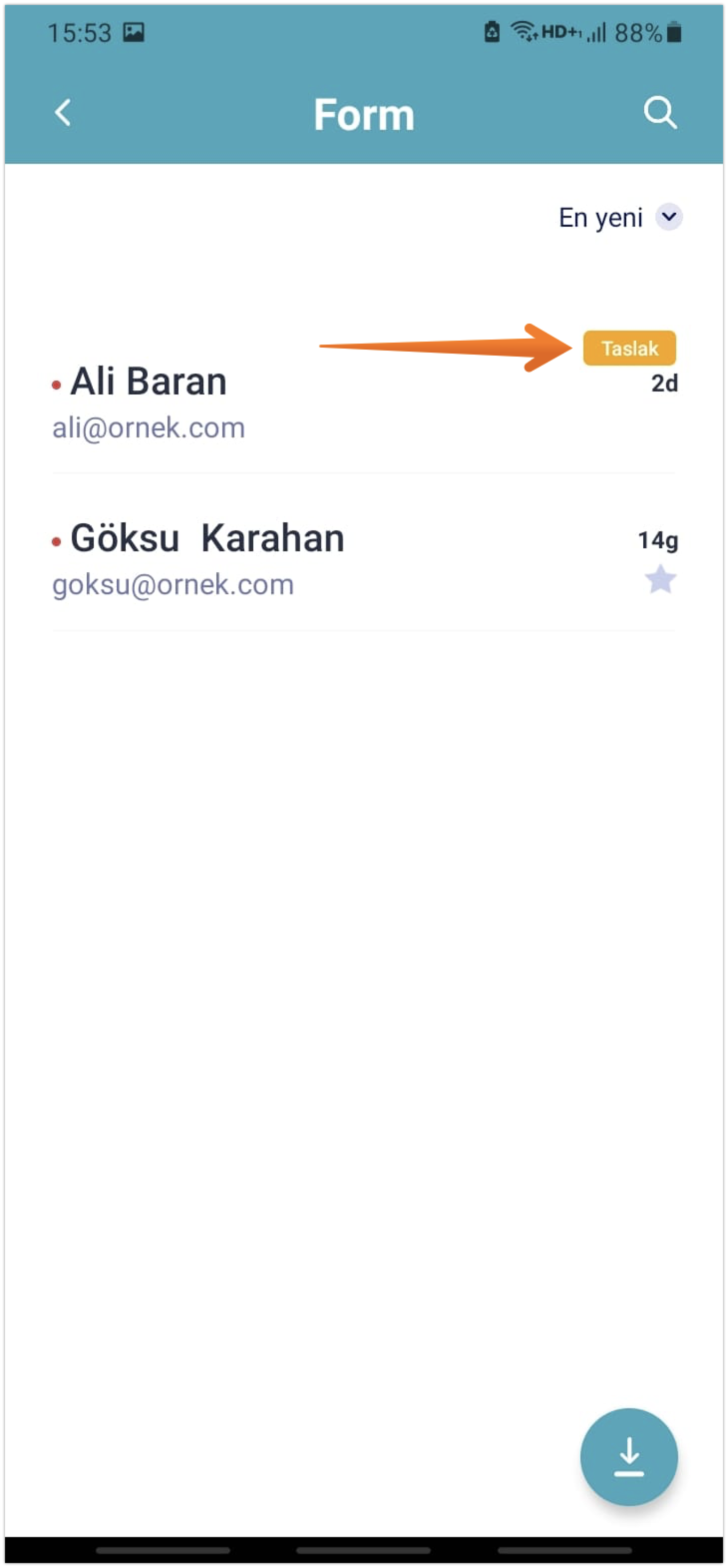 Jotform Mobil Formlar'da bir taslakta olan bir form yanıtı