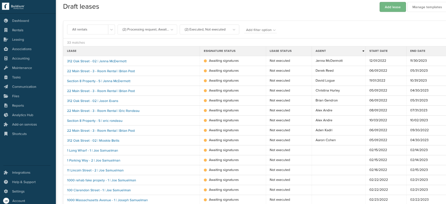 user interface of buildium