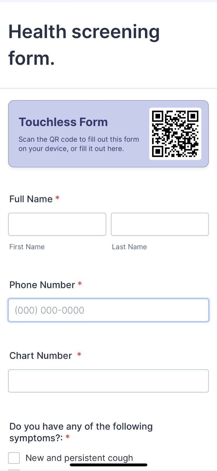 example of health screening form
