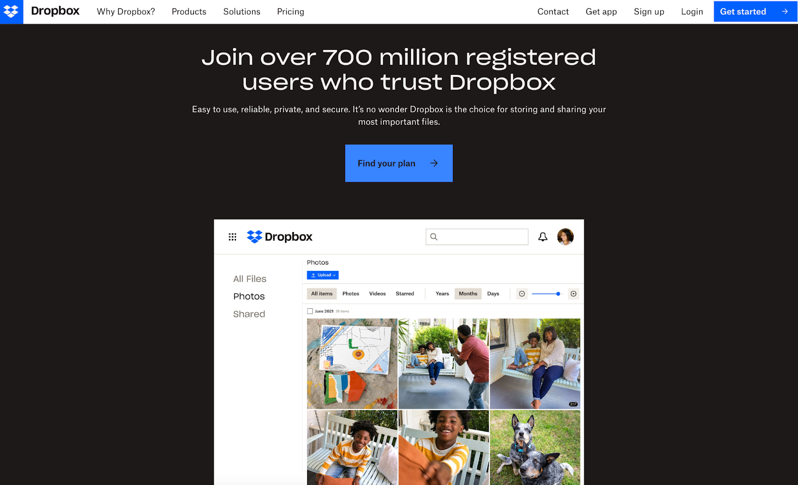 dropbox landing page