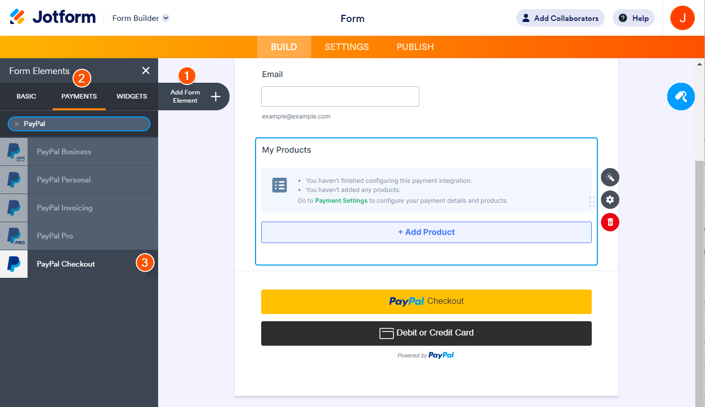 Screenshot showing the steps when accepting payment in Jotform