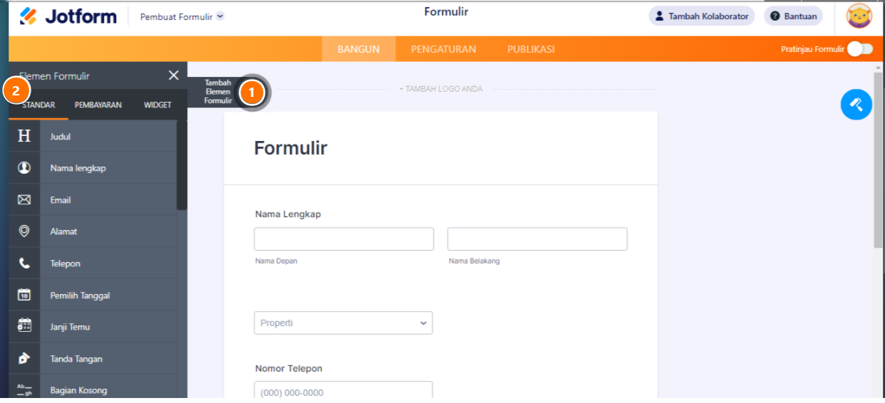Langkah pertama membuat formulir