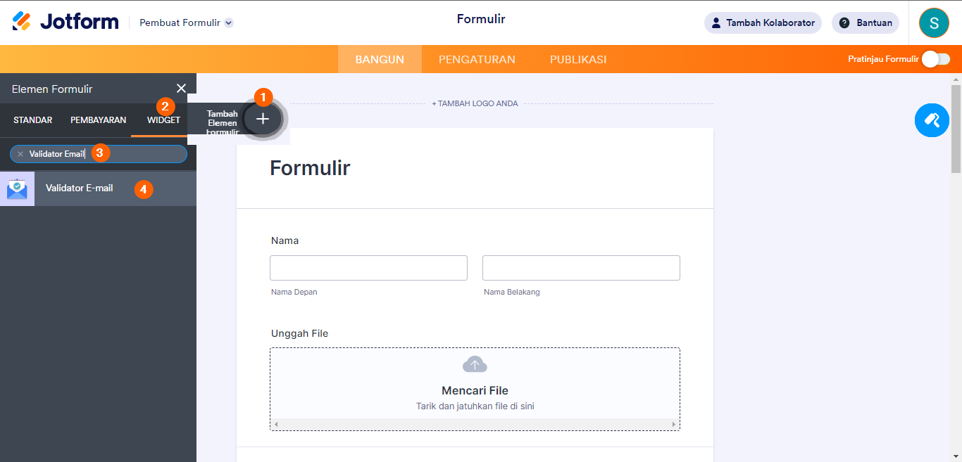 Widget Validator Email Pembangun Formulir Jotform