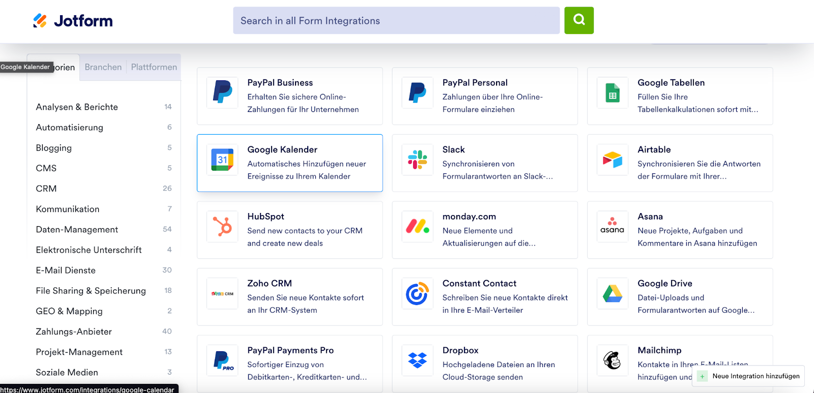 jotform integration page