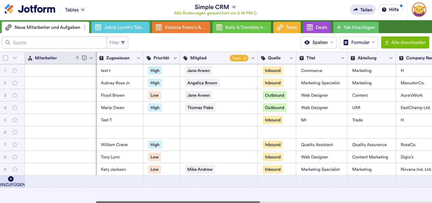 jotform tables