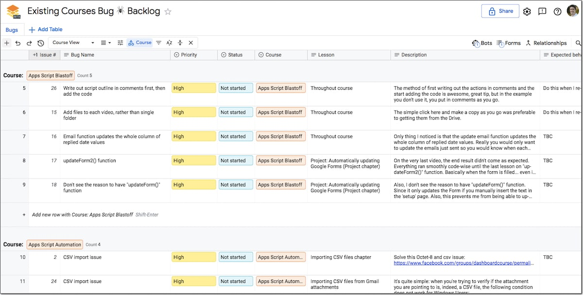 google tables