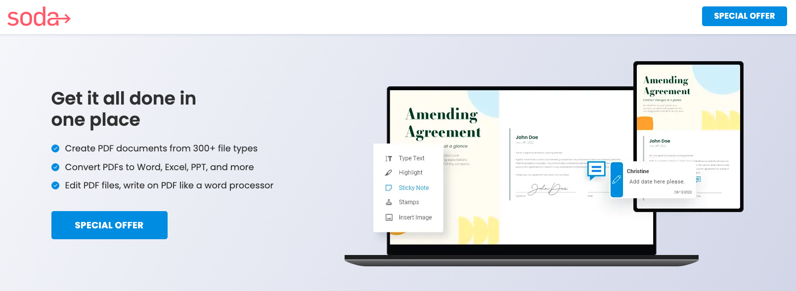 soda pdf landing page