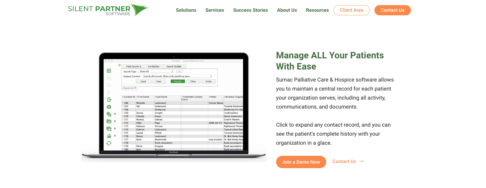 silent partner software landing page