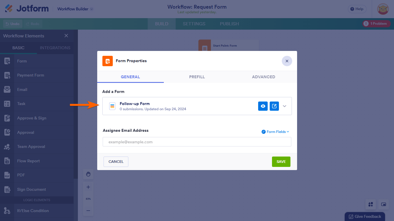 An Add a Form settings in Jotform Workflows Form Properties